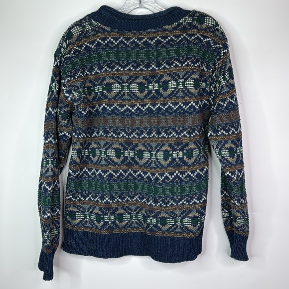 Vintage Winona Cotton Crewneck Blue Green Knit Sweater Size Small - Picture 4 of 8